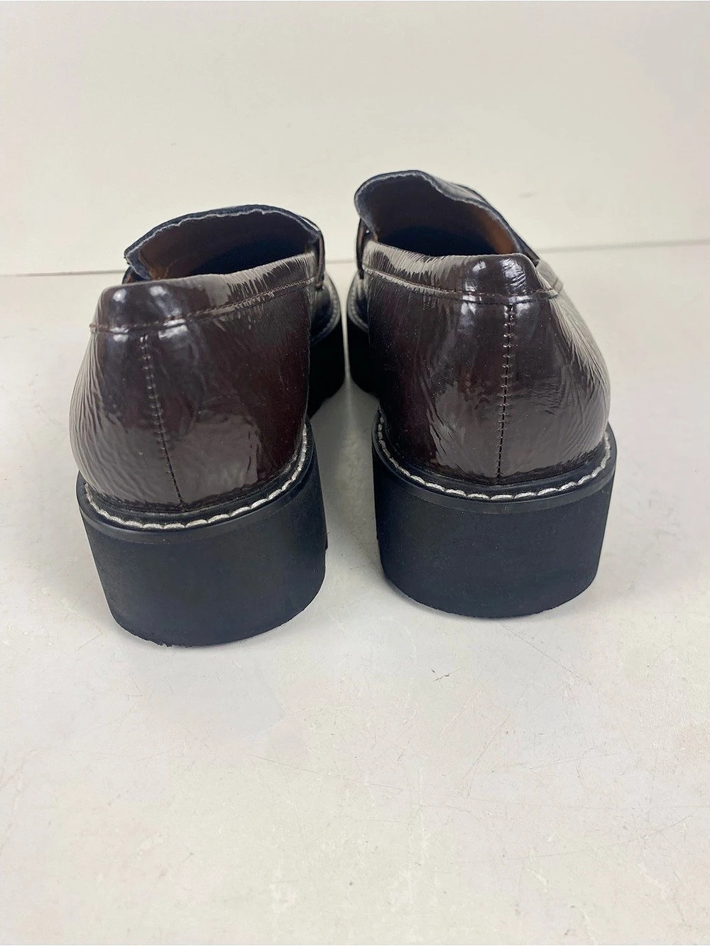 Franco Sarto Brown Lug Sole Loafers Size 7
Area Of Pealing On Insole - Picture 5 of 14